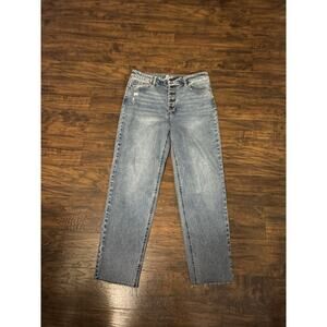 Vanilla Star Jeans Womens Blue Button Fly Mid Rise Stretch Cropped Fray Sz:11
